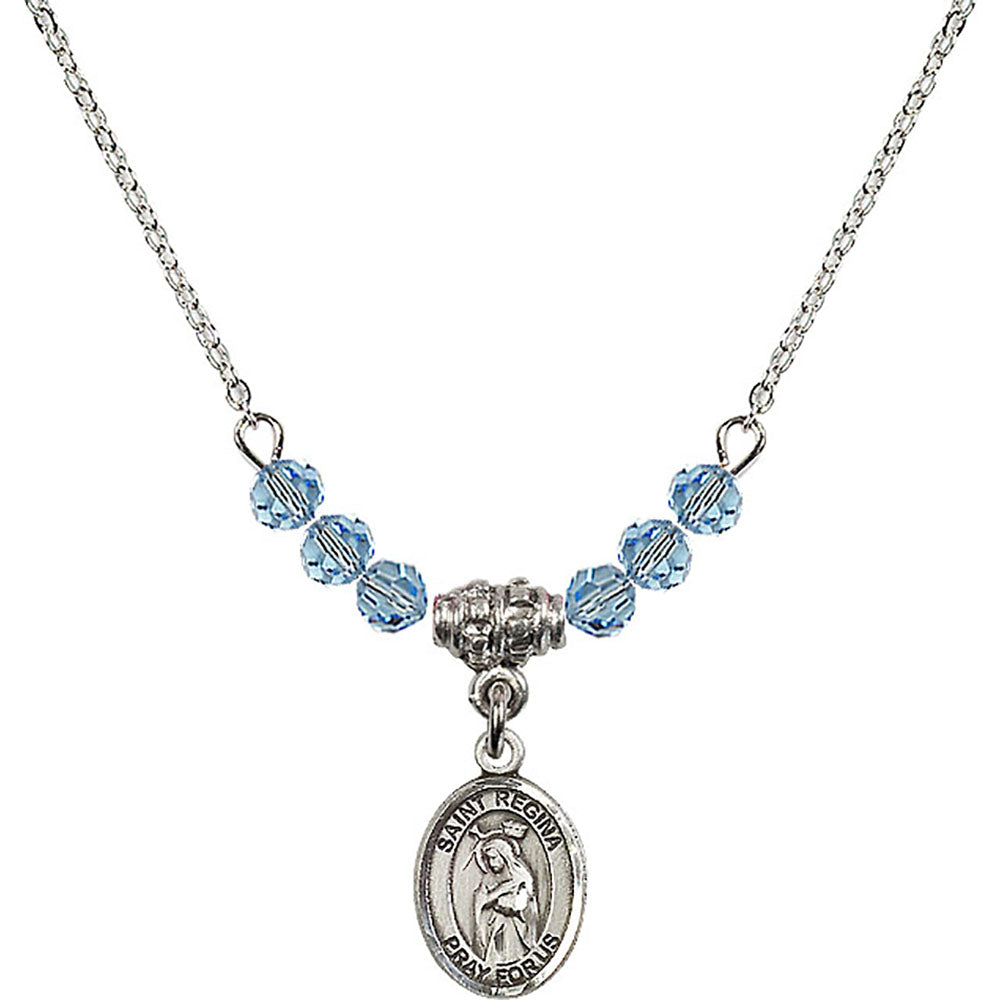 Sterling Silver Saint Regina Birthstone Necklace with Aqua Beads - 9335