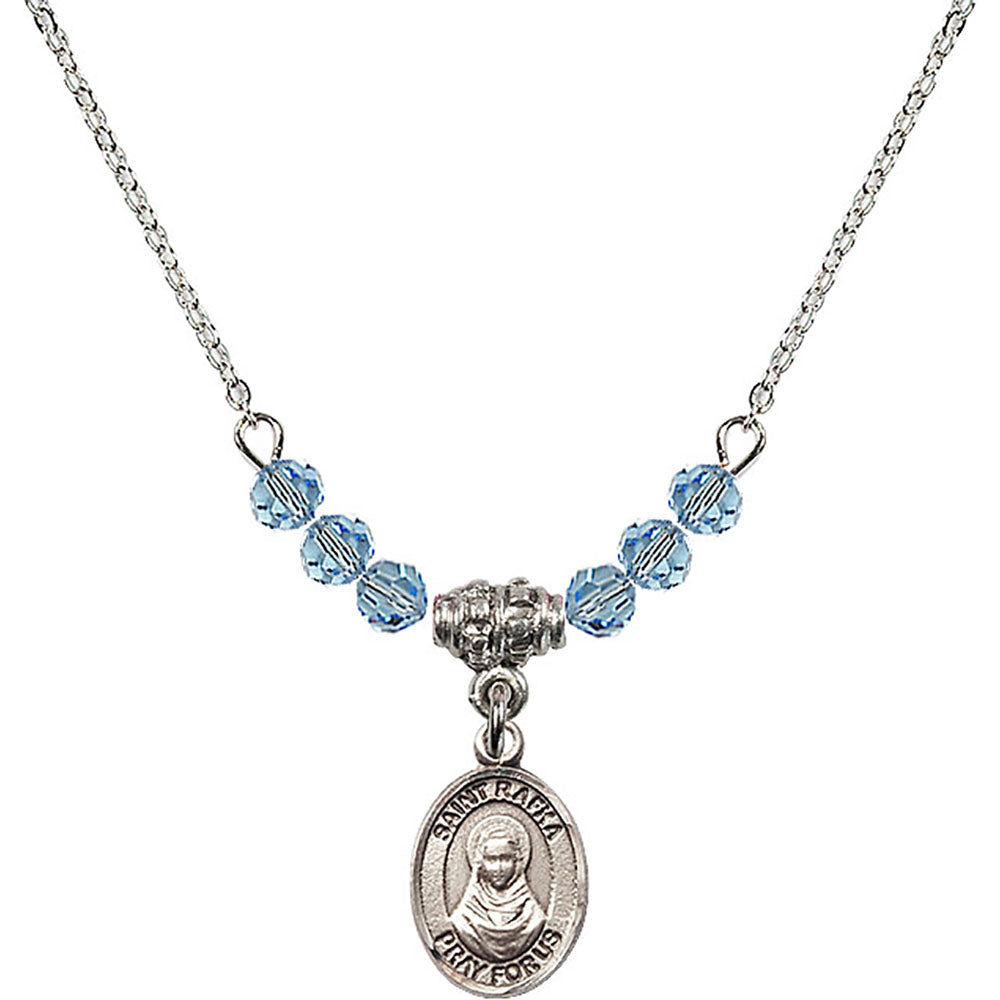 Sterling Silver Saint Rafka Birthstone Necklace with Aqua Beads - 9338