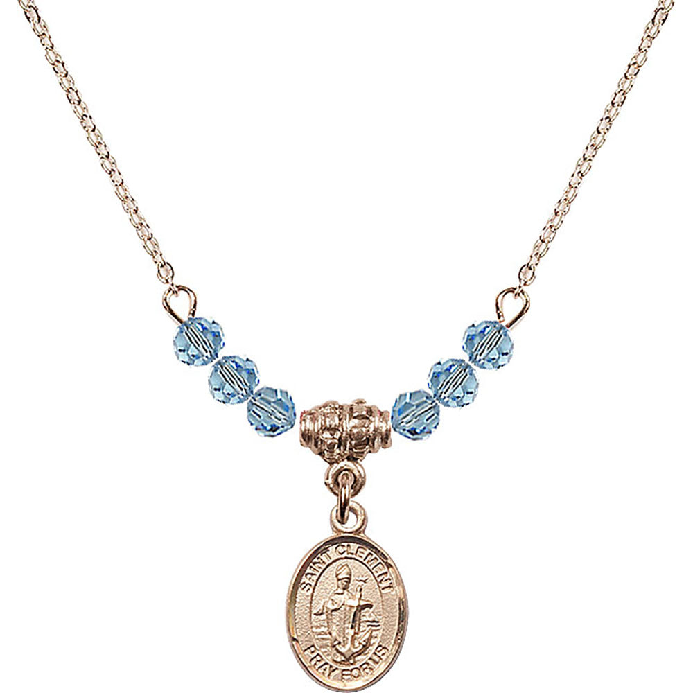 14kt Gold Filled Saint Clement Birthstone Necklace with Aqua Beads - 9340