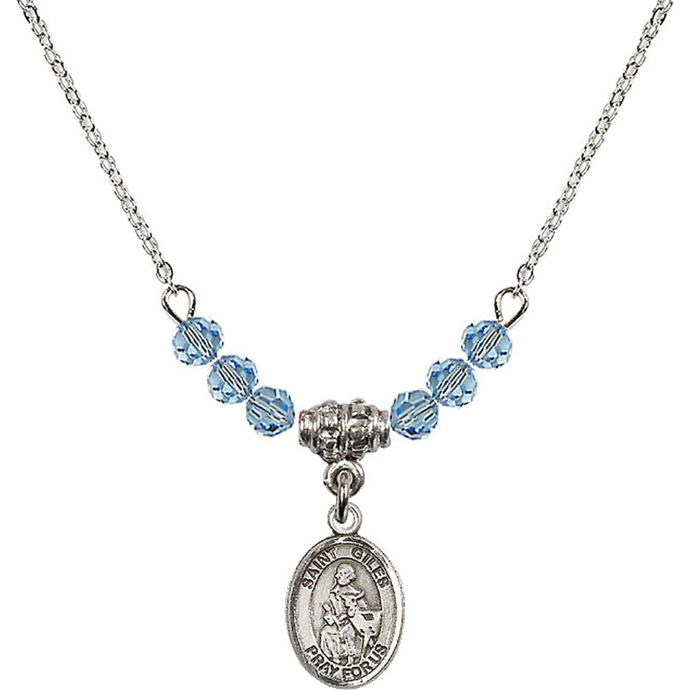 Sterling Silver Saint Giles Birthstone Necklace with Aqua Beads - 9349