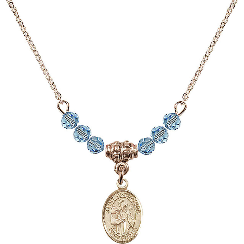 14kt Gold Filled Saint Januarius Birthstone Necklace with Aqua Beads - 9351