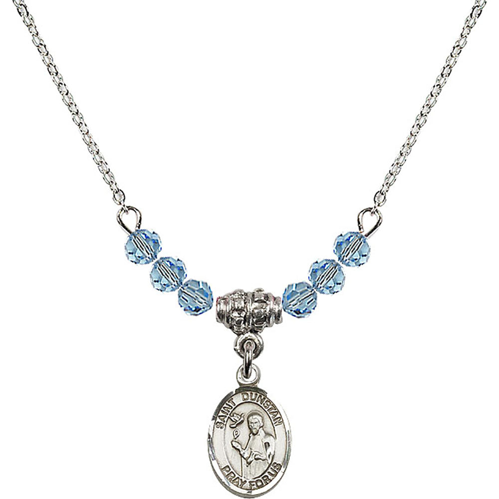 Sterling Silver Saint Dunstan Birthstone Necklace with Aqua Beads - 9355
