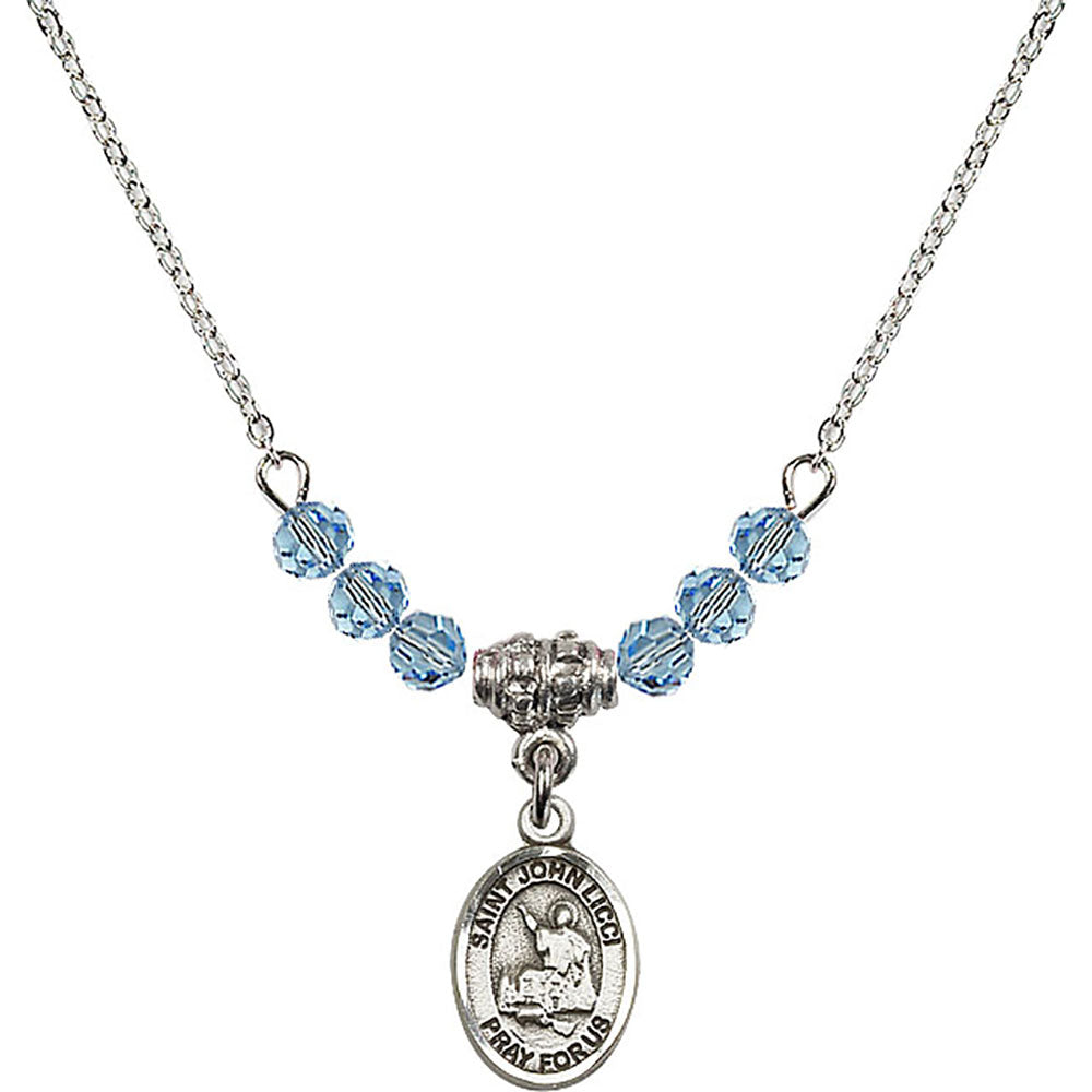 Sterling Silver Saint John Licci Birthstone Necklace with Aqua Beads - 9358