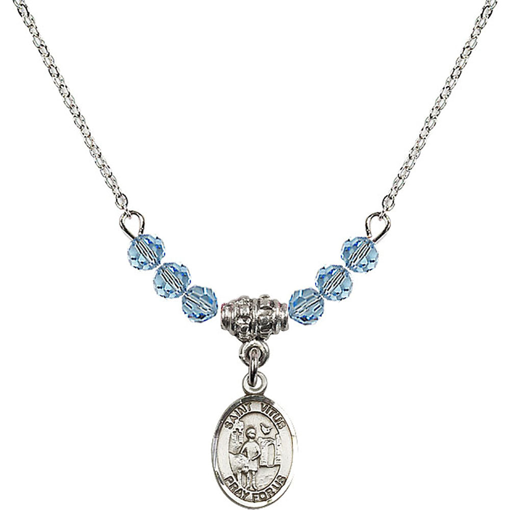 Sterling Silver Saint Vitus Birthstone Necklace with Aqua Beads - 9368