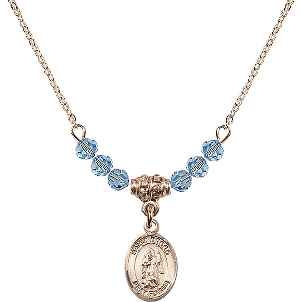 14kt Gold Filled Saint Drogo Birthstone Necklace with Aqua Beads - 9386