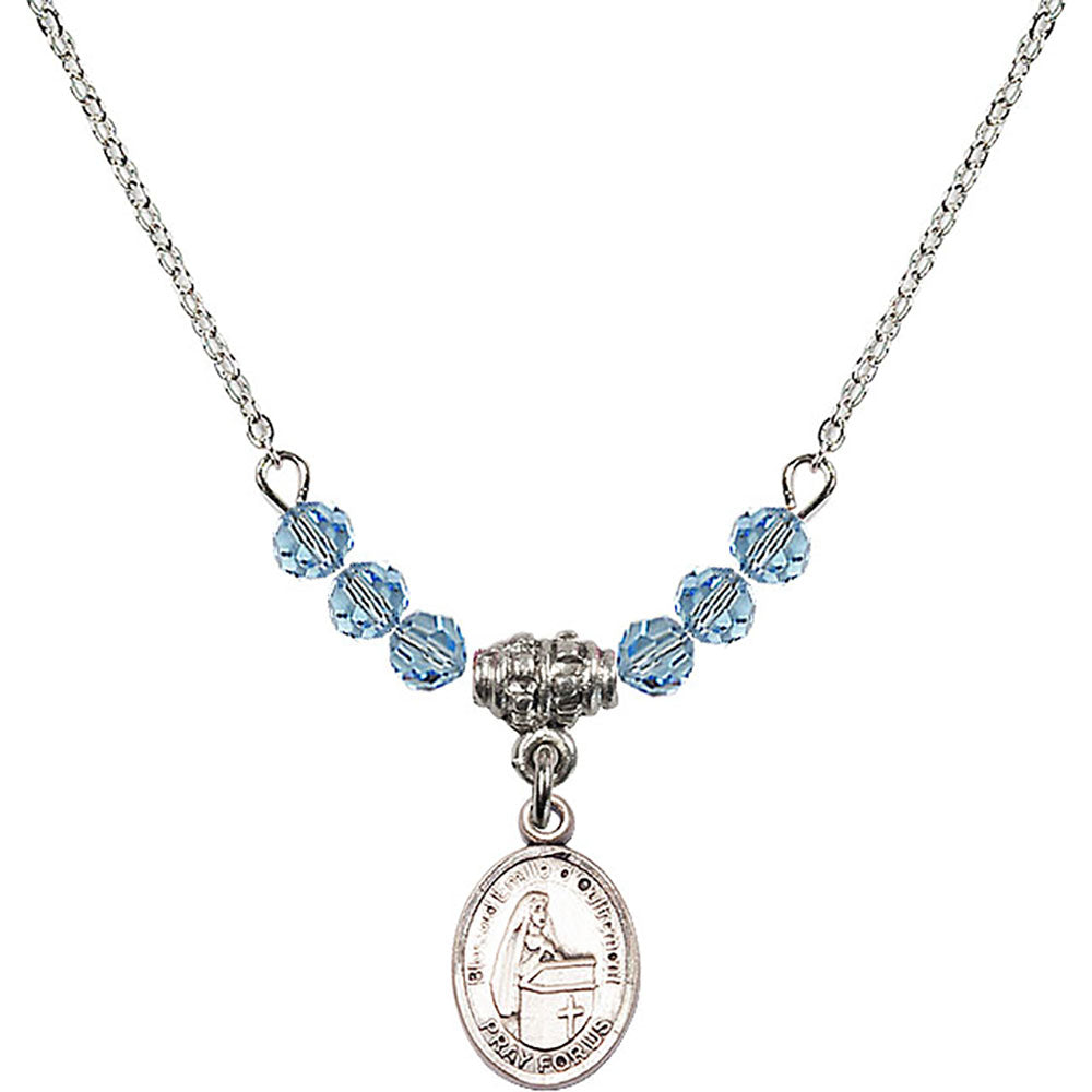 Sterling Silver Blessed Emilee Doultremont Birthstone Necklace with Aqua Beads - 9390