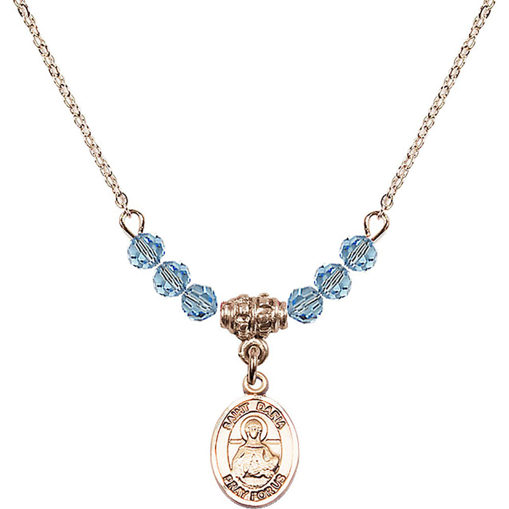 14kt Gold Filled Saint Daria Birthstone Necklace with Aqua Beads - 9396