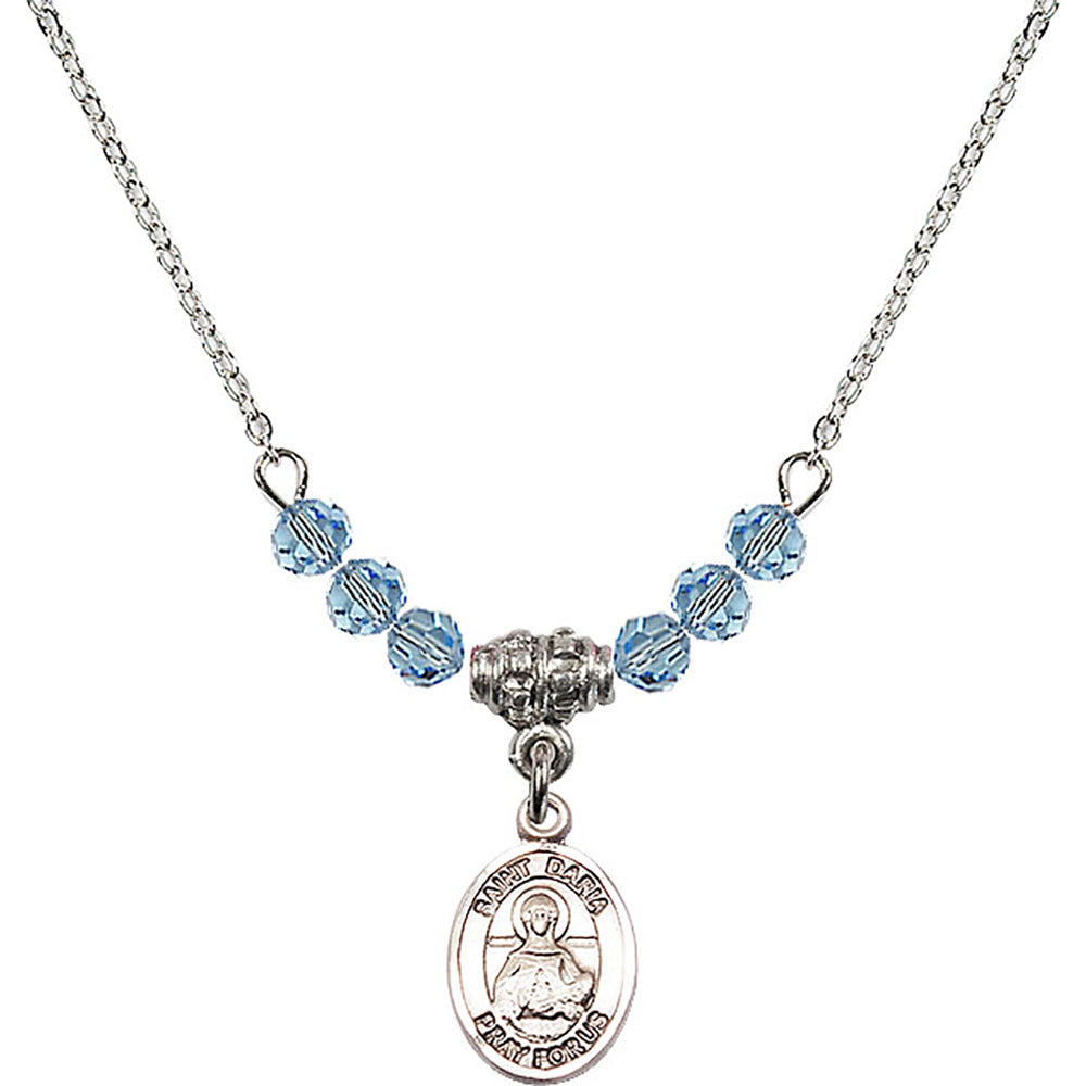 Sterling Silver Saint Daria Birthstone Necklace with Aqua Beads - 9396