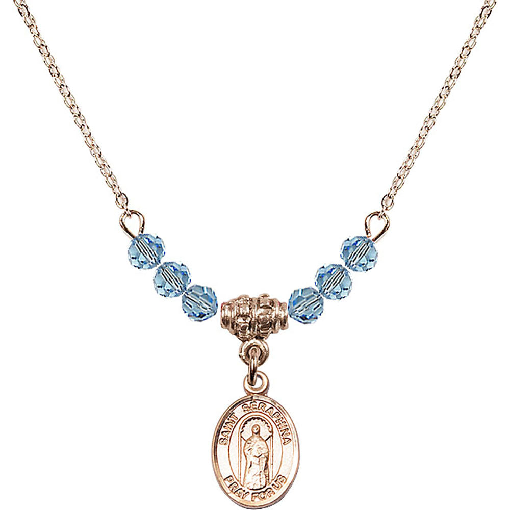 14kt Gold Filled Saint Seraphina Birthstone Necklace with Aqua Beads - 9405