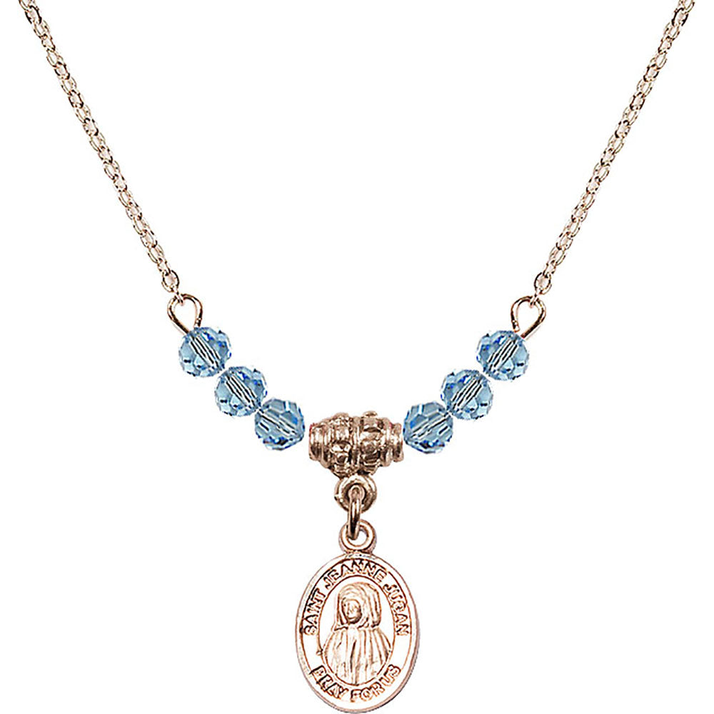 14kt Gold Filled Saint Jeanne Jugan Birthstone Necklace with Aqua Beads - 9409