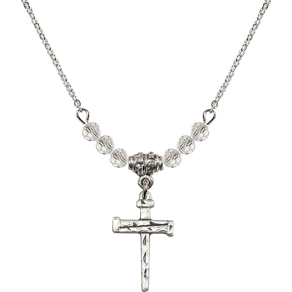 Sterling Silver Nail Cross Birthstone Necklace with Crystal Beads - 0012