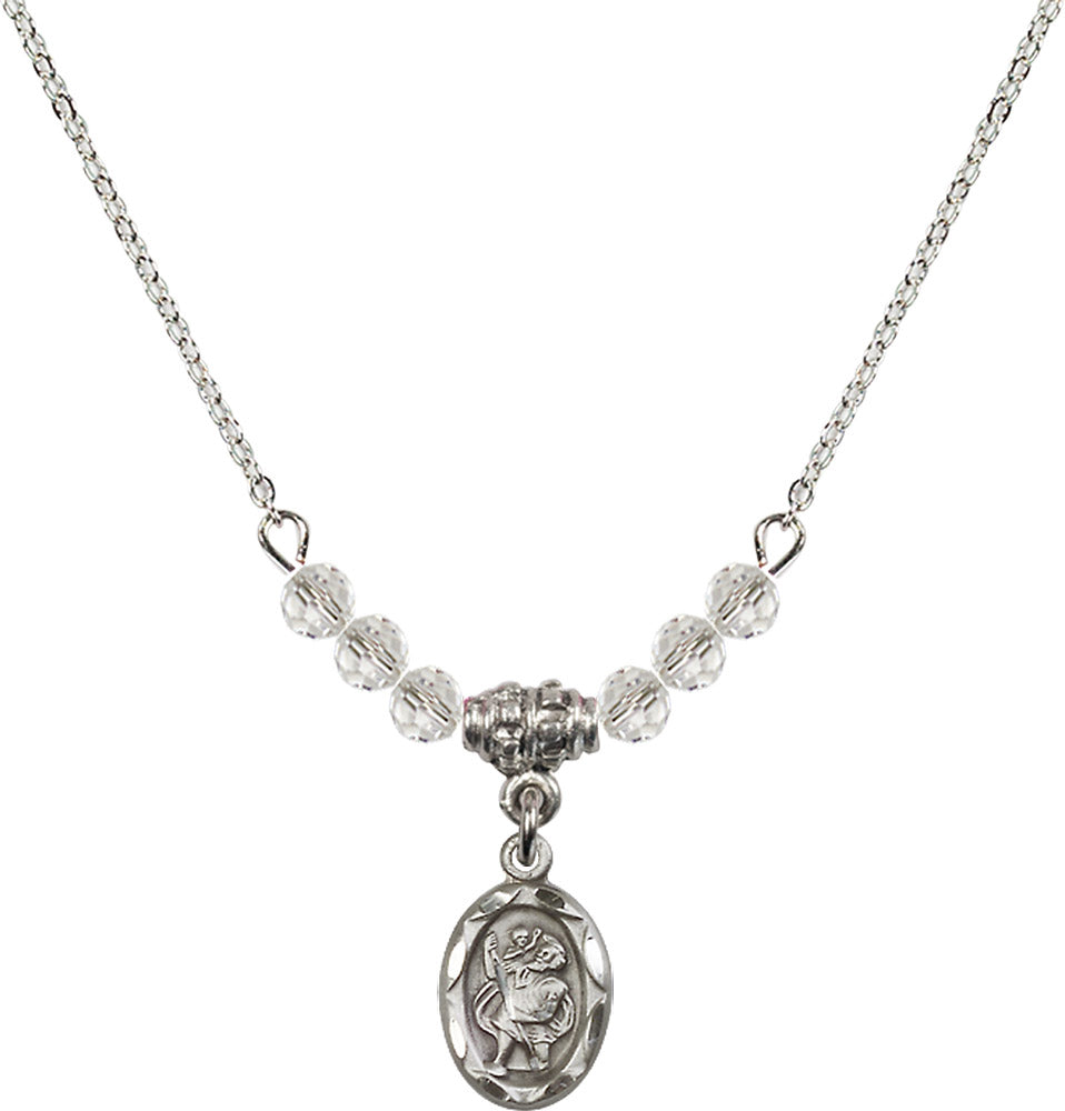 Sterling Silver Saint Christopher Birthstone Necklace with Crystal Beads - 0301