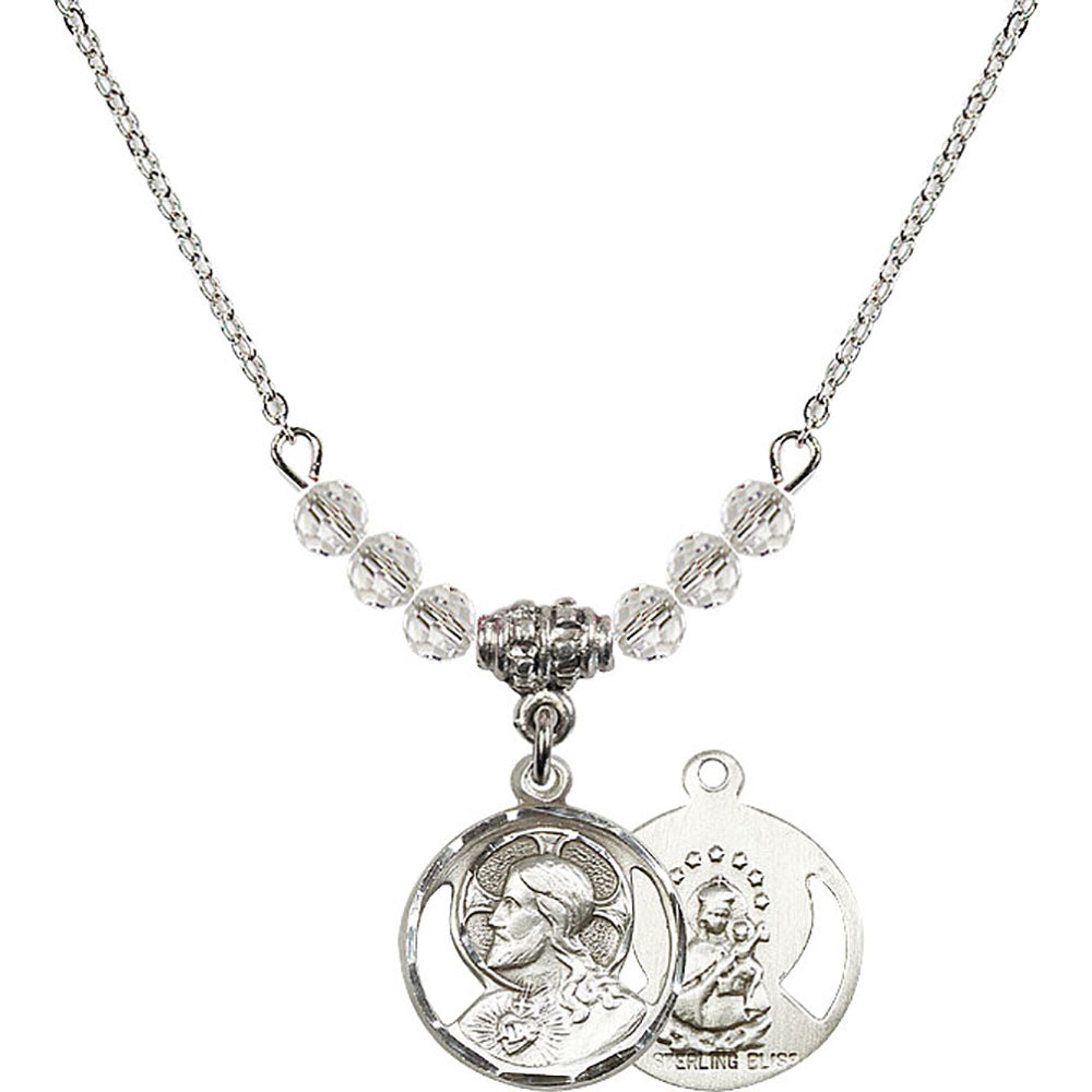 Sterling Silver Scapular Birthstone Necklace with Crystal Beads - 0611