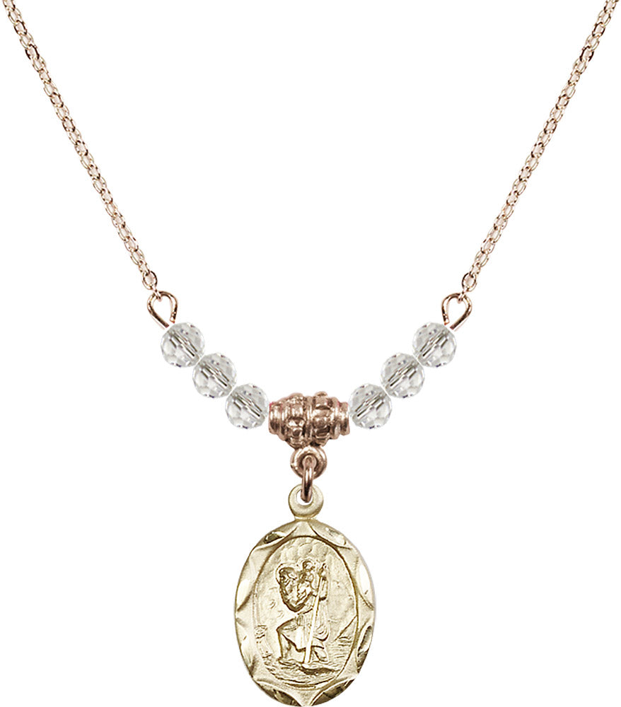 14kt Gold Filled Saint Christopher Birthstone Necklace with Crystal Beads - 0612