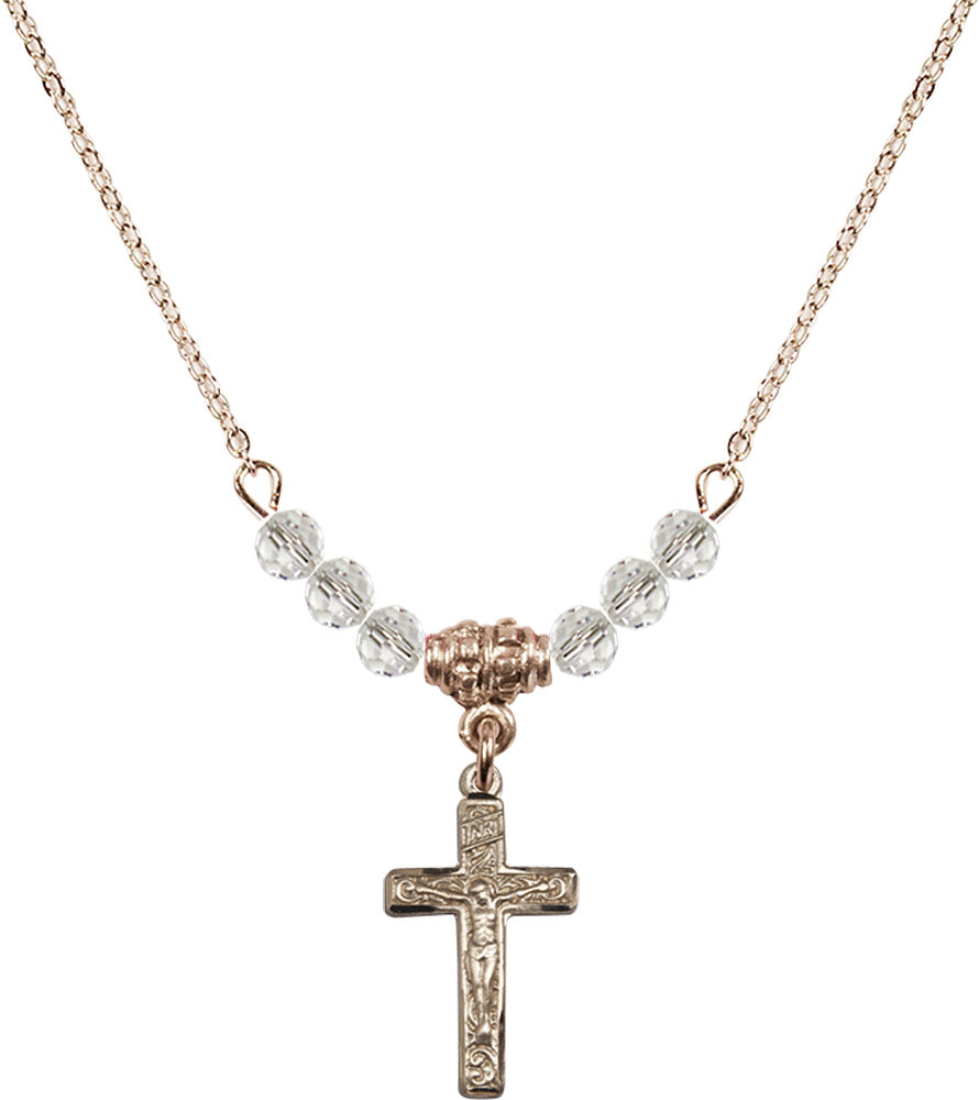 14kt Gold Filled Crucifix Birthstone Necklace with Crystal Beads - 0672