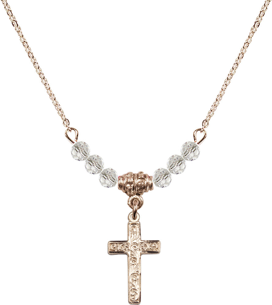 14kt Gold Filled Cross Birthstone Necklace with Crystal Beads - 0672