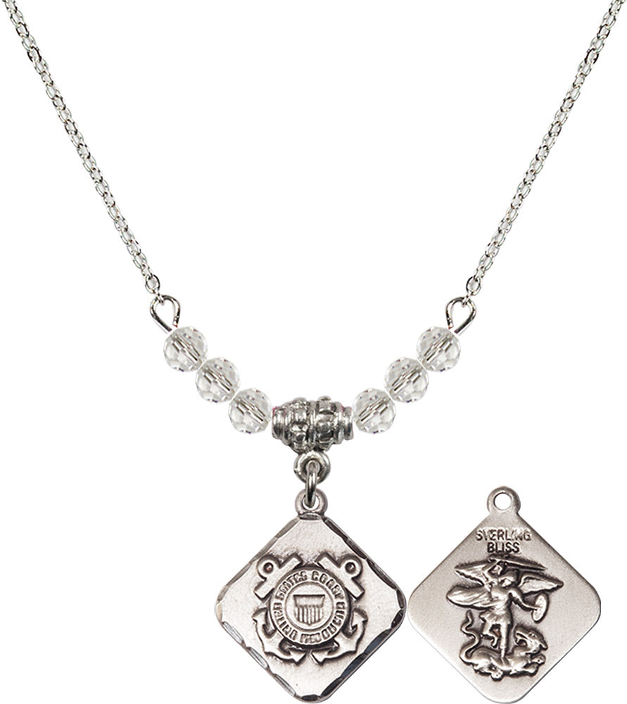 Sterling Silver Coast Guard Diamond Birthstone Necklace with Crystal Beads - 1180