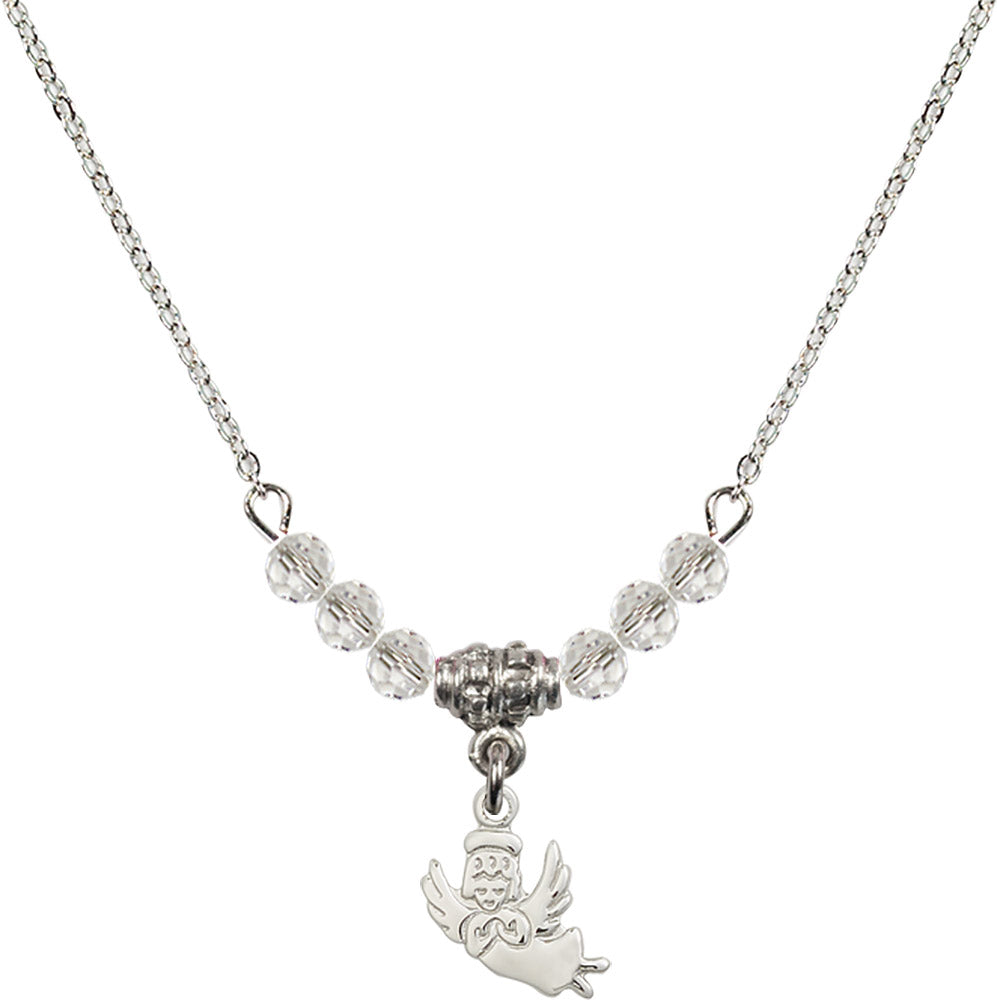 Sterling Silver Guardian Angel Birthstone Necklace with Crystal Beads - 2128