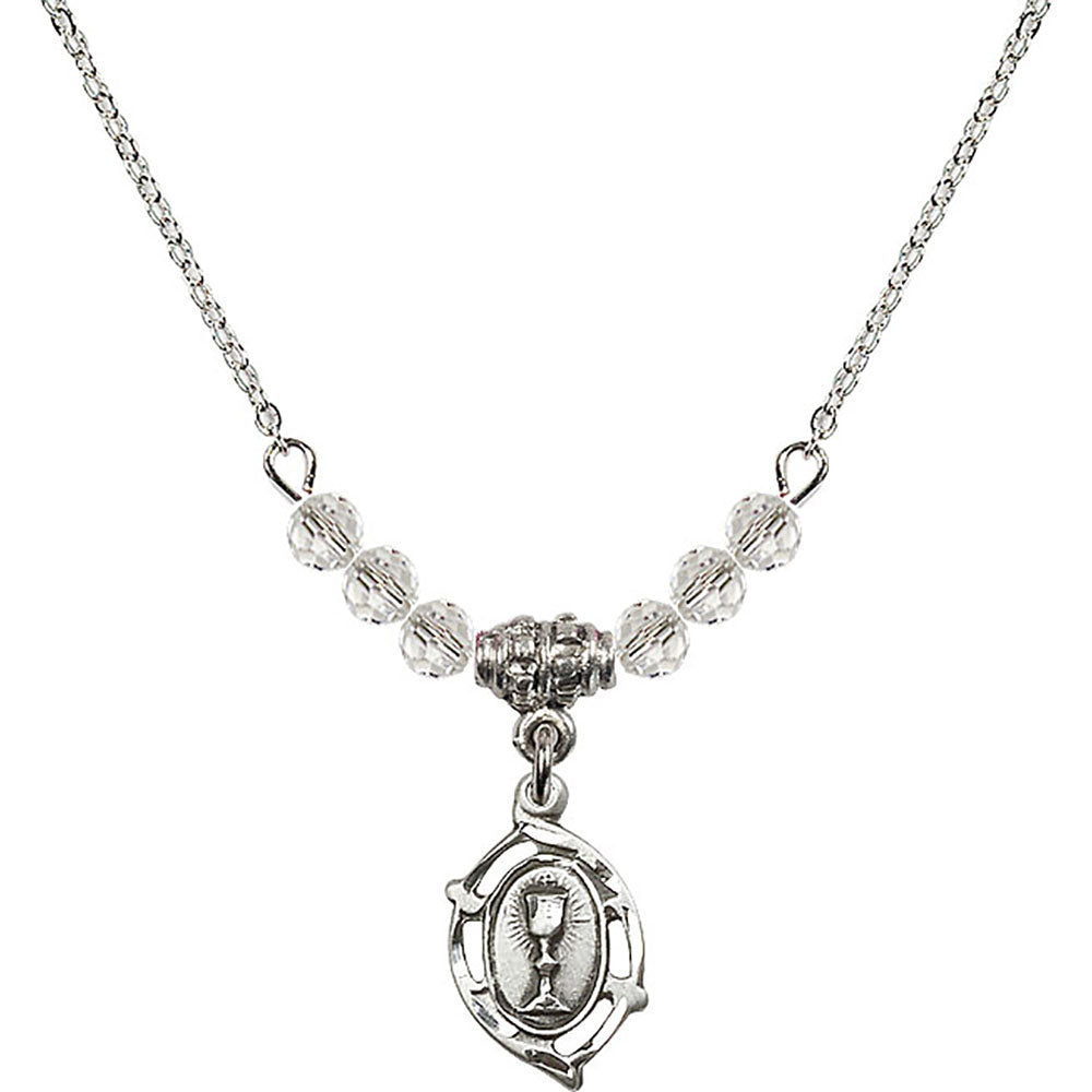 Sterling Silver Communion Birthstone Necklace with Crystal Beads - 3019