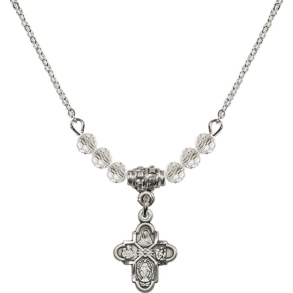 Sterling Silver 4-Way Birthstone Necklace with Crystal Beads - 3143