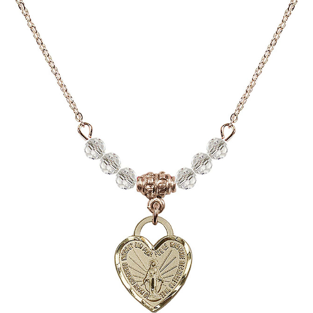 14kt Gold Filled Miraculous Heart Birthstone Necklace with Crystal Beads - 3401