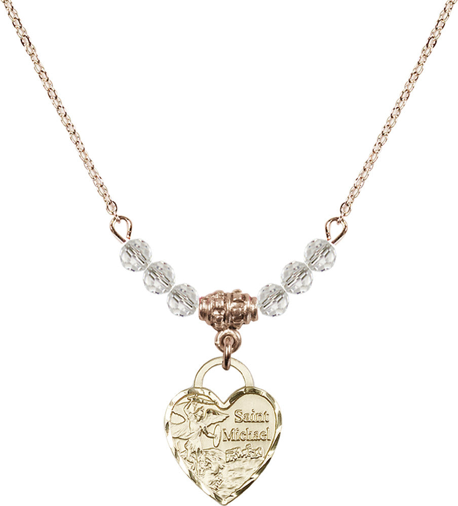 14kt Gold Filled Saint Michael Heart Birthstone Necklace with Crystal Beads - 3403
