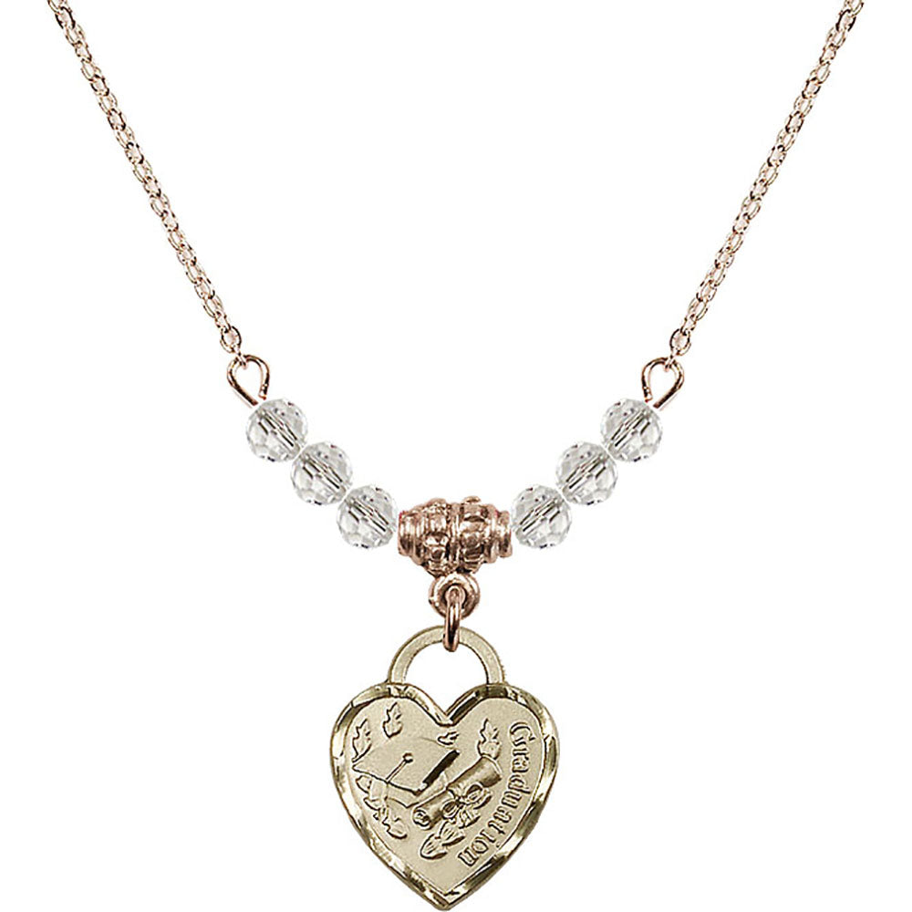 14kt Gold Filled Graduation Heart Birthstone Necklace with Crystal Beads - 3406