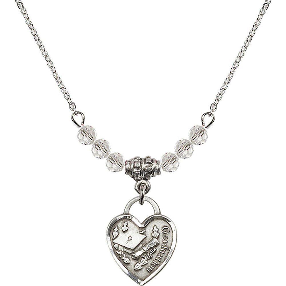 Sterling Silver Graduation Heart Birthstone Necklace with Crystal Beads - 3406