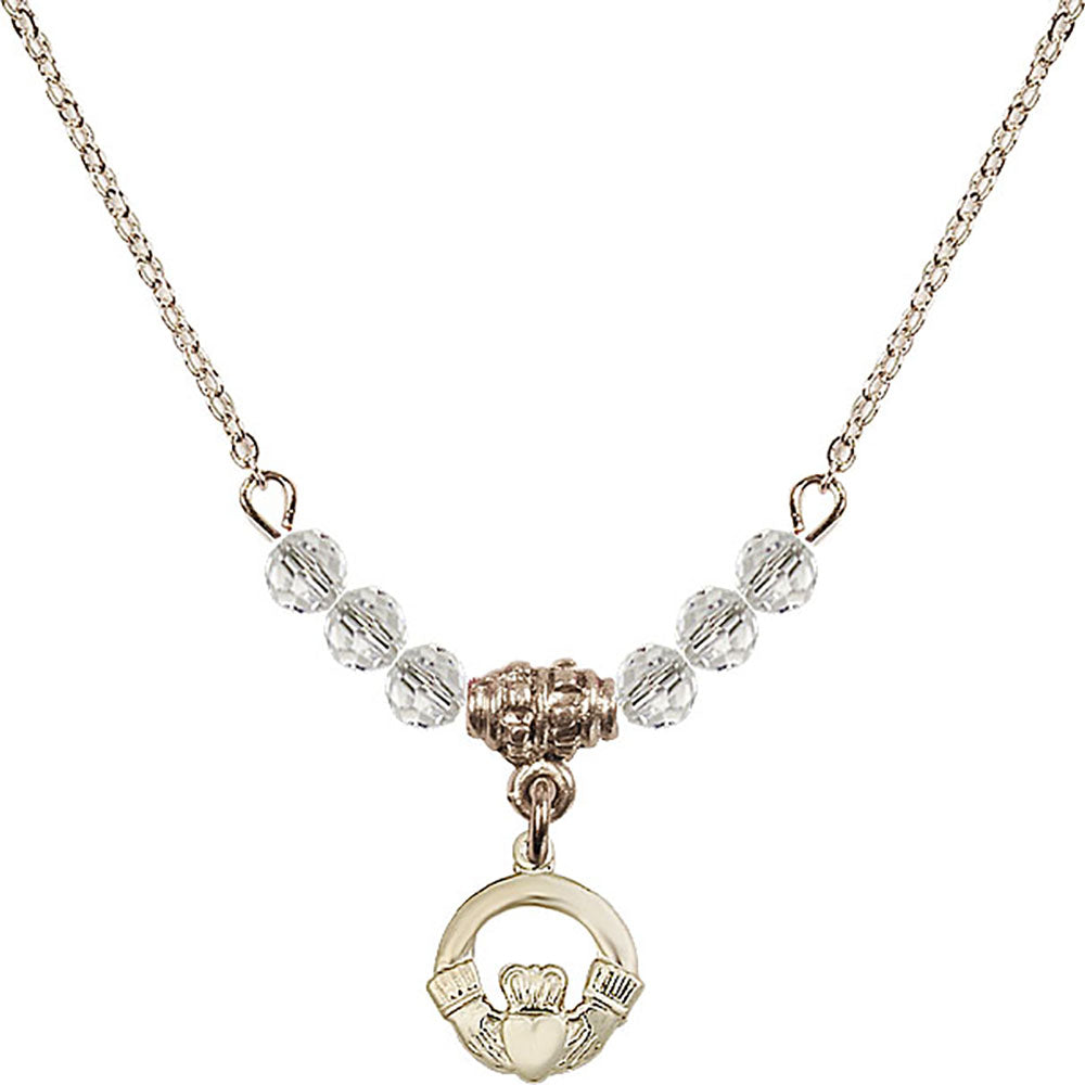 14kt Gold Filled Claddagh Birthstone Necklace with Crystal Beads - 4113