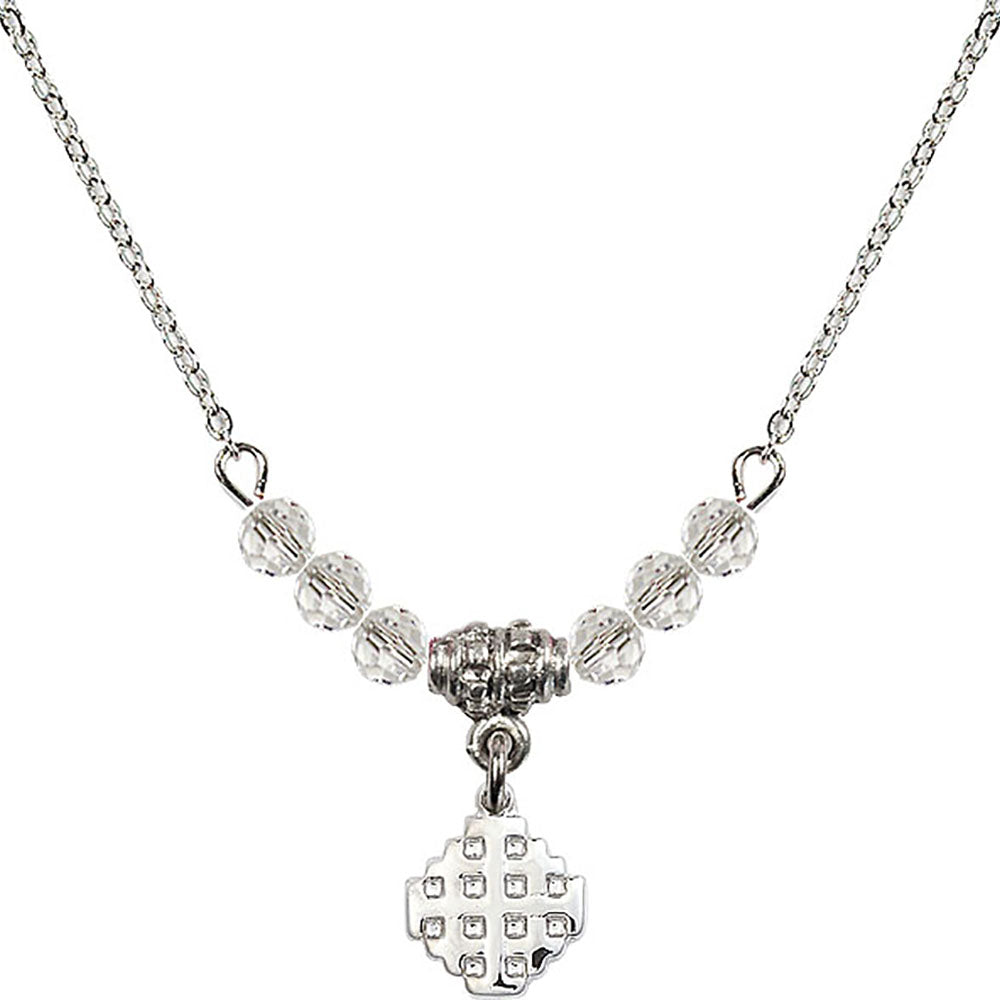Sterling Silver Jerusalem Cross Birthstone Necklace with Crystal Beads - 4118