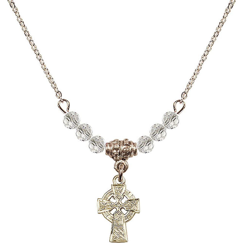 14kt Gold Filled Celtic Cross Birthstone Necklace with Crystal Beads - 4133