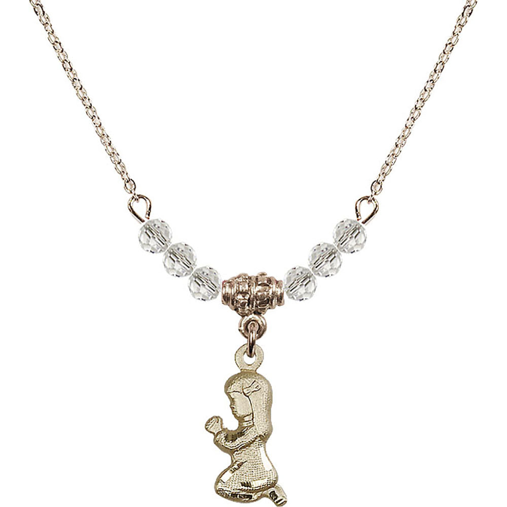 14kt Gold Filled Praying Girl Birthstone Necklace with Crystal Beads - 4262