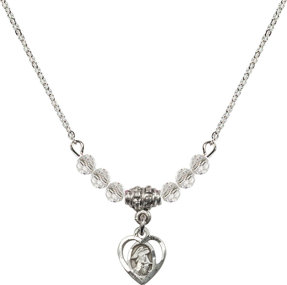 Sterling Silver Guardian Angel Birthstone Necklace with Crystal Beads - 5407