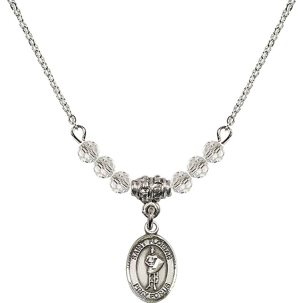 Sterling Silver Saint Florian Birthstone Necklace with Crystal Beads - 9034
