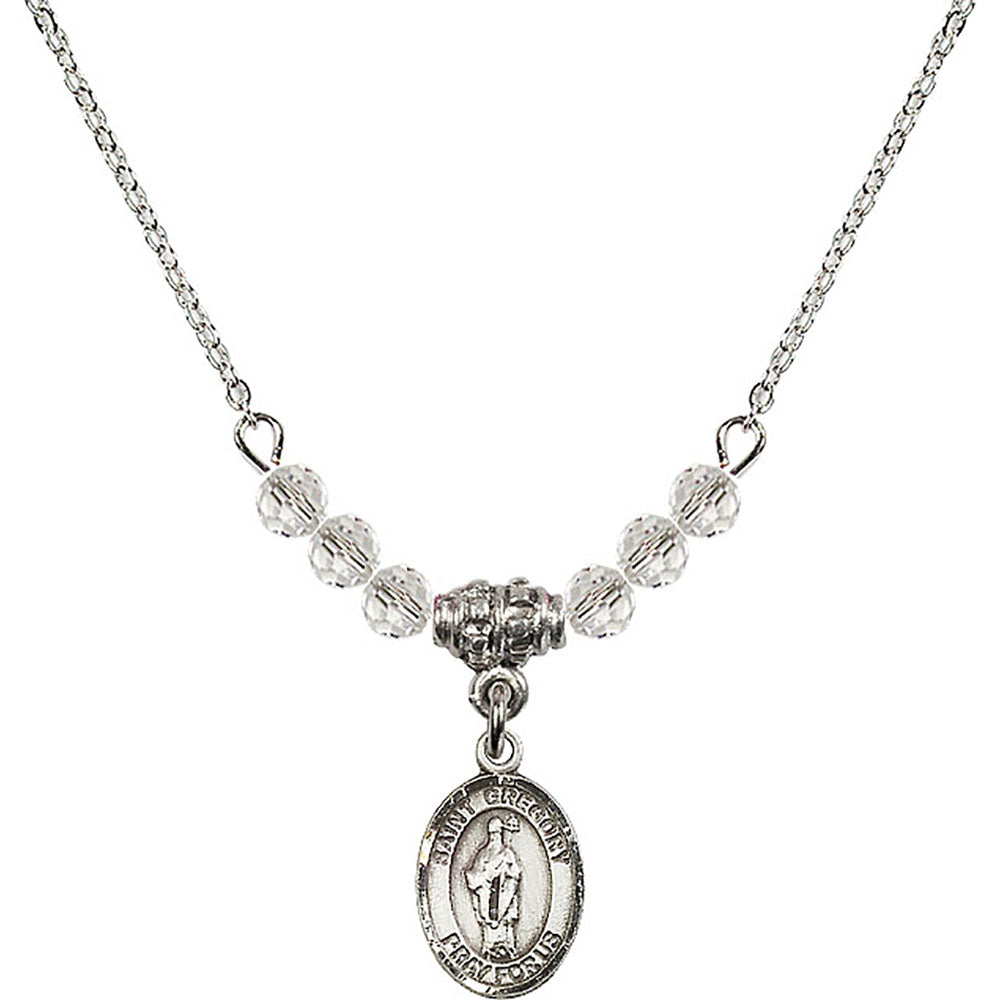 Sterling Silver Saint Gregory the Great Birthstone Necklace with Crystal Beads - 9048