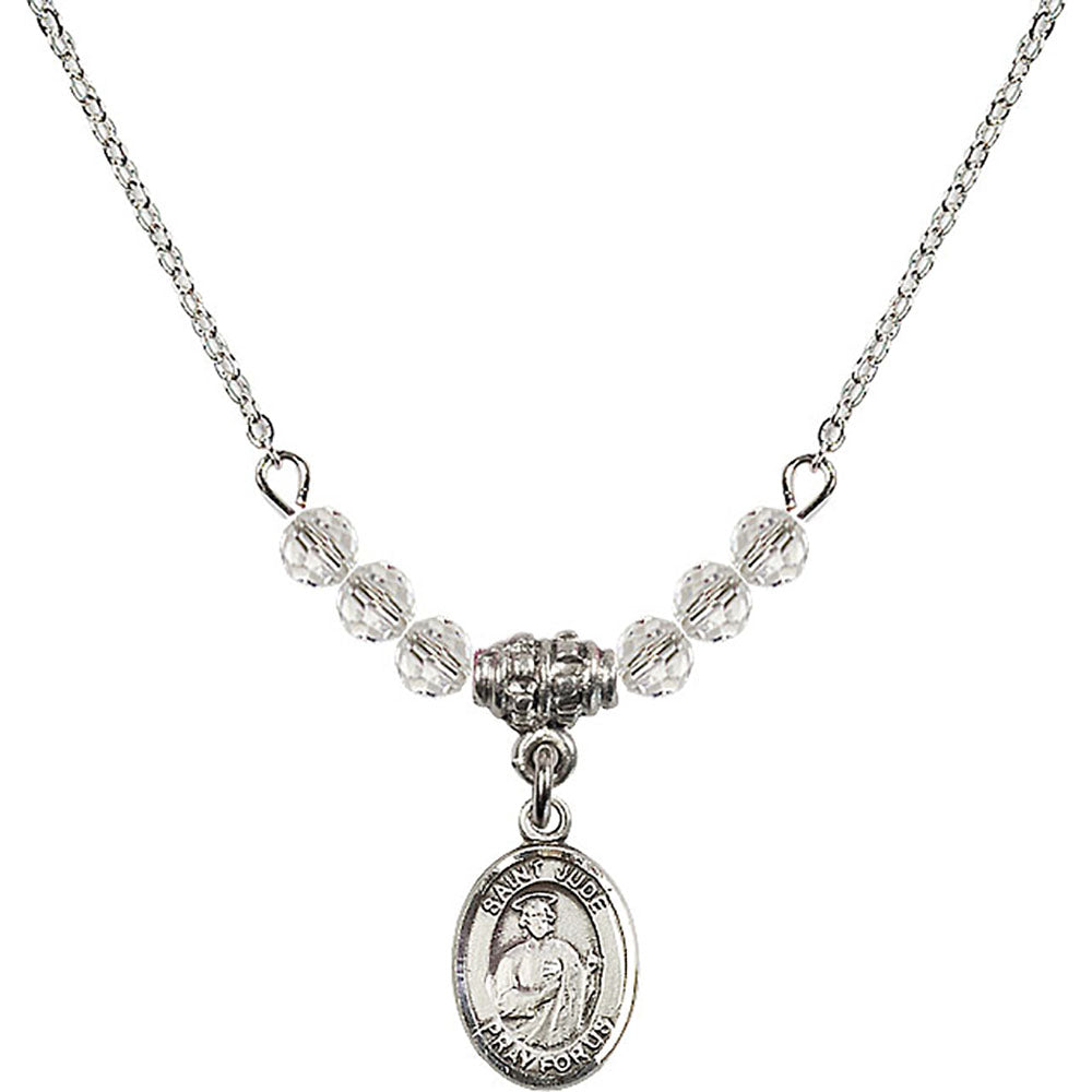 Sterling Silver Saint Jude Thaddeus Birthstone Necklace with Crystal Beads - 9060
