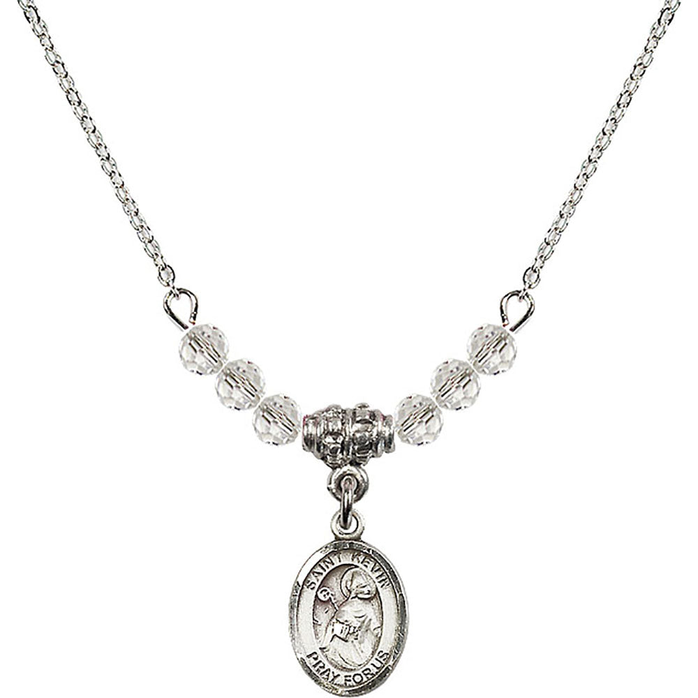 Sterling Silver Saint Kevin Birthstone Necklace with Crystal Beads - 9062