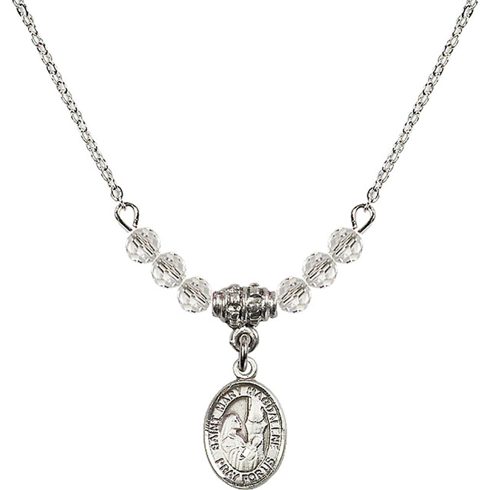 Sterling Silver Saint Mary Magdalene Birthstone Necklace with Crystal Beads - 9071