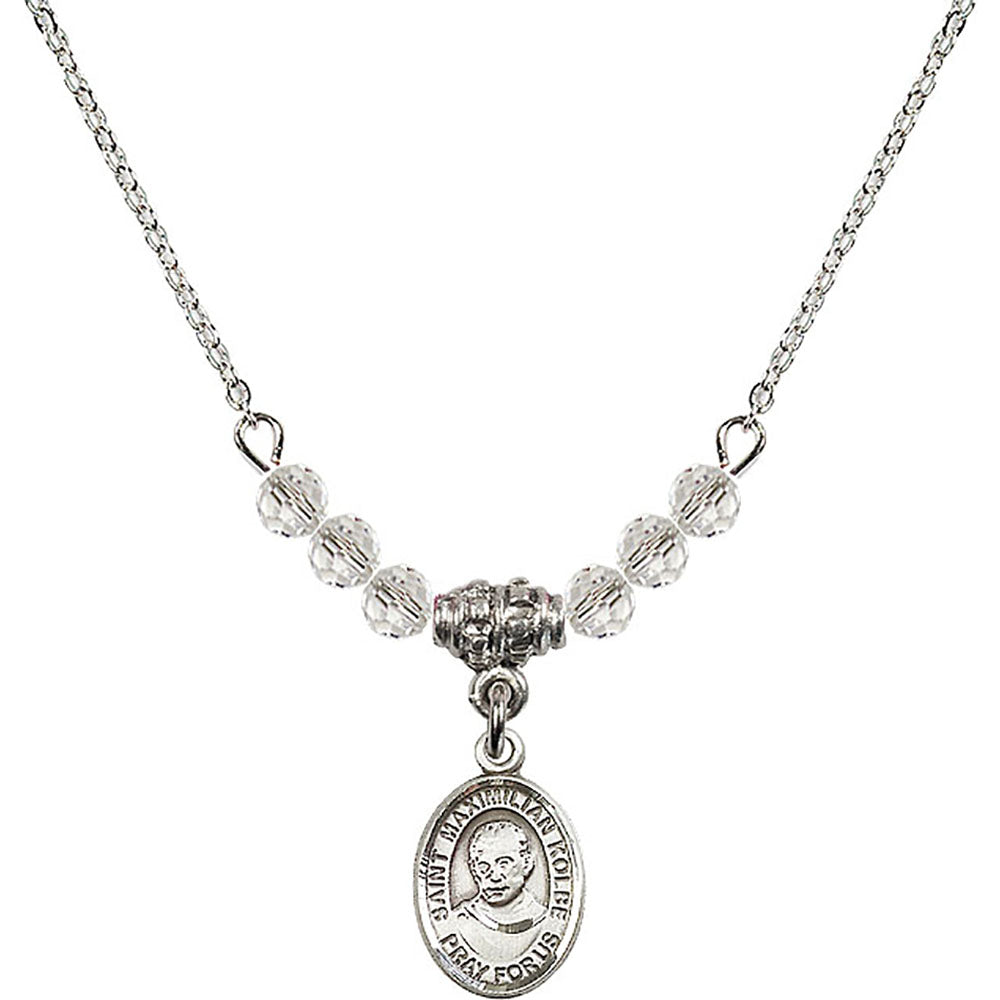Sterling Silver Saint Maximilian Kolbe Birthstone Necklace with Crystal Beads - 9073