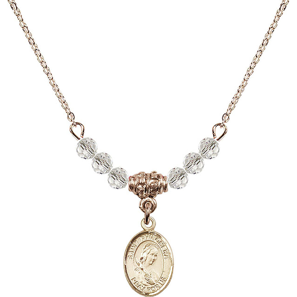 14kt Gold Filled Saint Philomena Birthstone Necklace with Crystal Beads - 9077