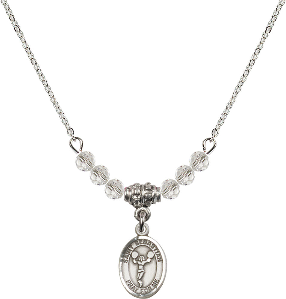 Sterling Silver Saint Sebastian/Cheerleading Birthstone Necklace with Crystal Beads - 9170