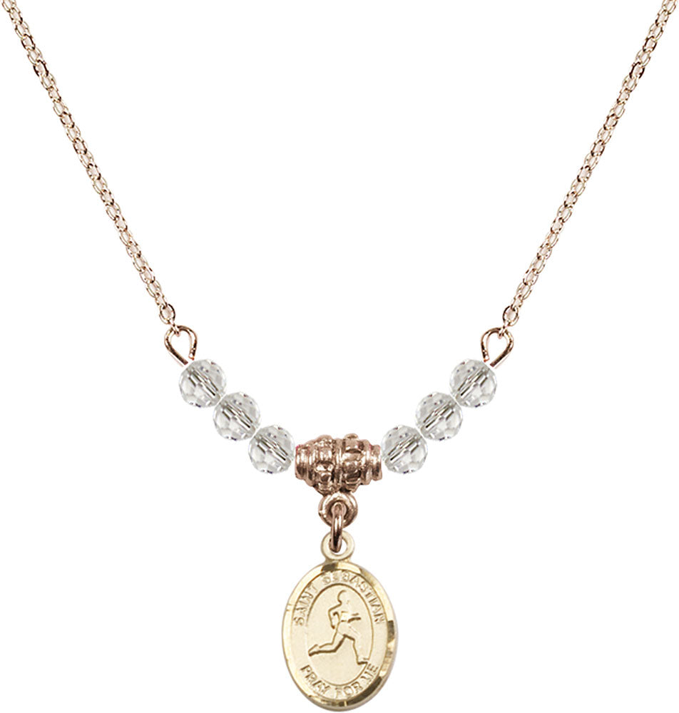 14kt Gold Filled Saint Sebastian/Track & Field Birthstone Necklace with Crystal Beads - 9176