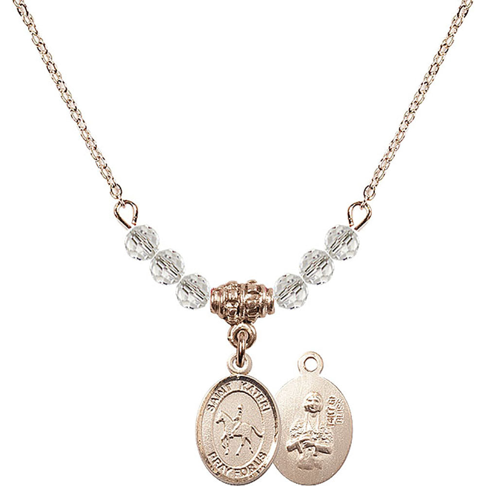 14kt Gold Filled Saint Kateri/Equestrian Birthstone Necklace with Crystal Beads - 9182