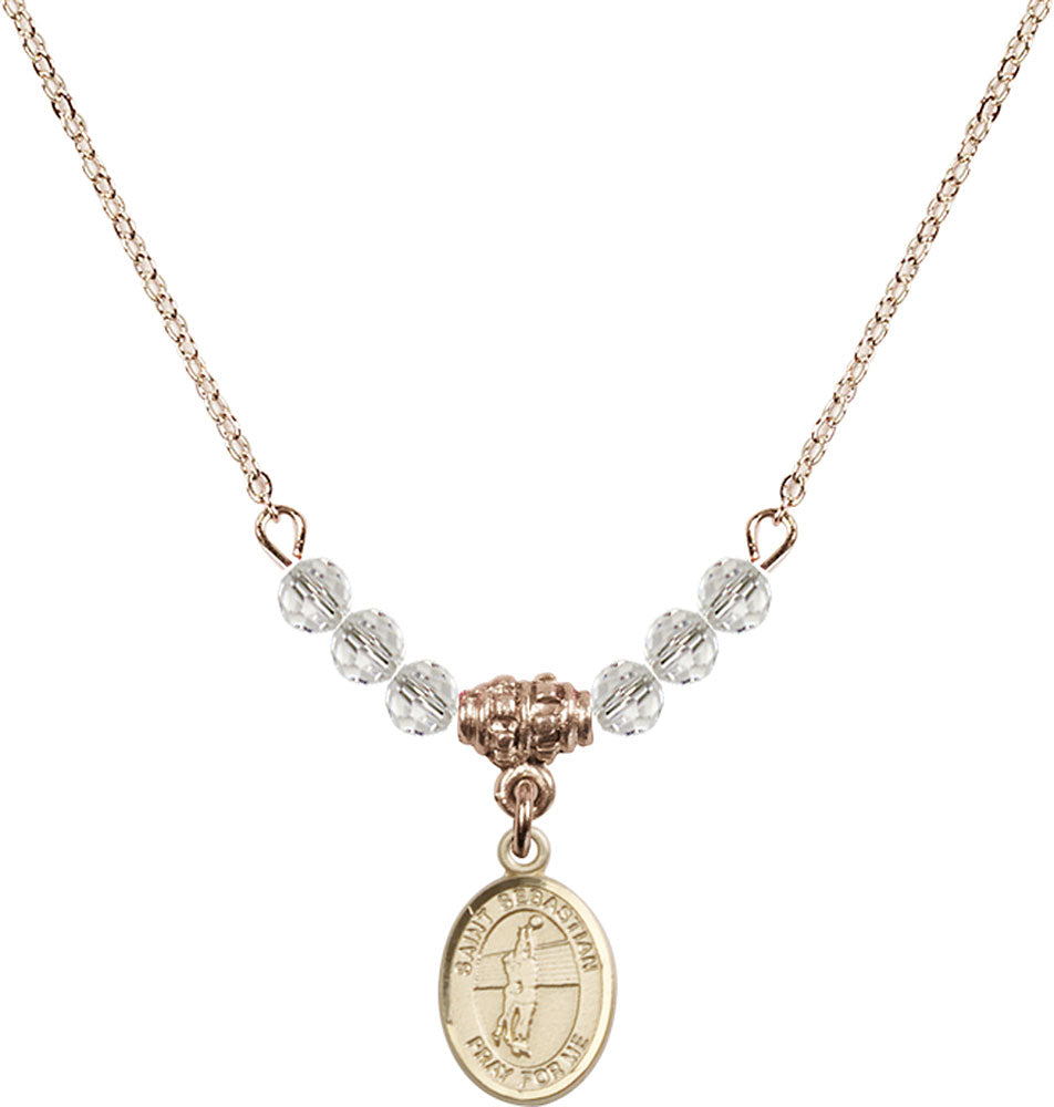 14kt Gold Filled Saint Sebastian / Volleyball Birthstone Necklace with Crystal Beads - 9186