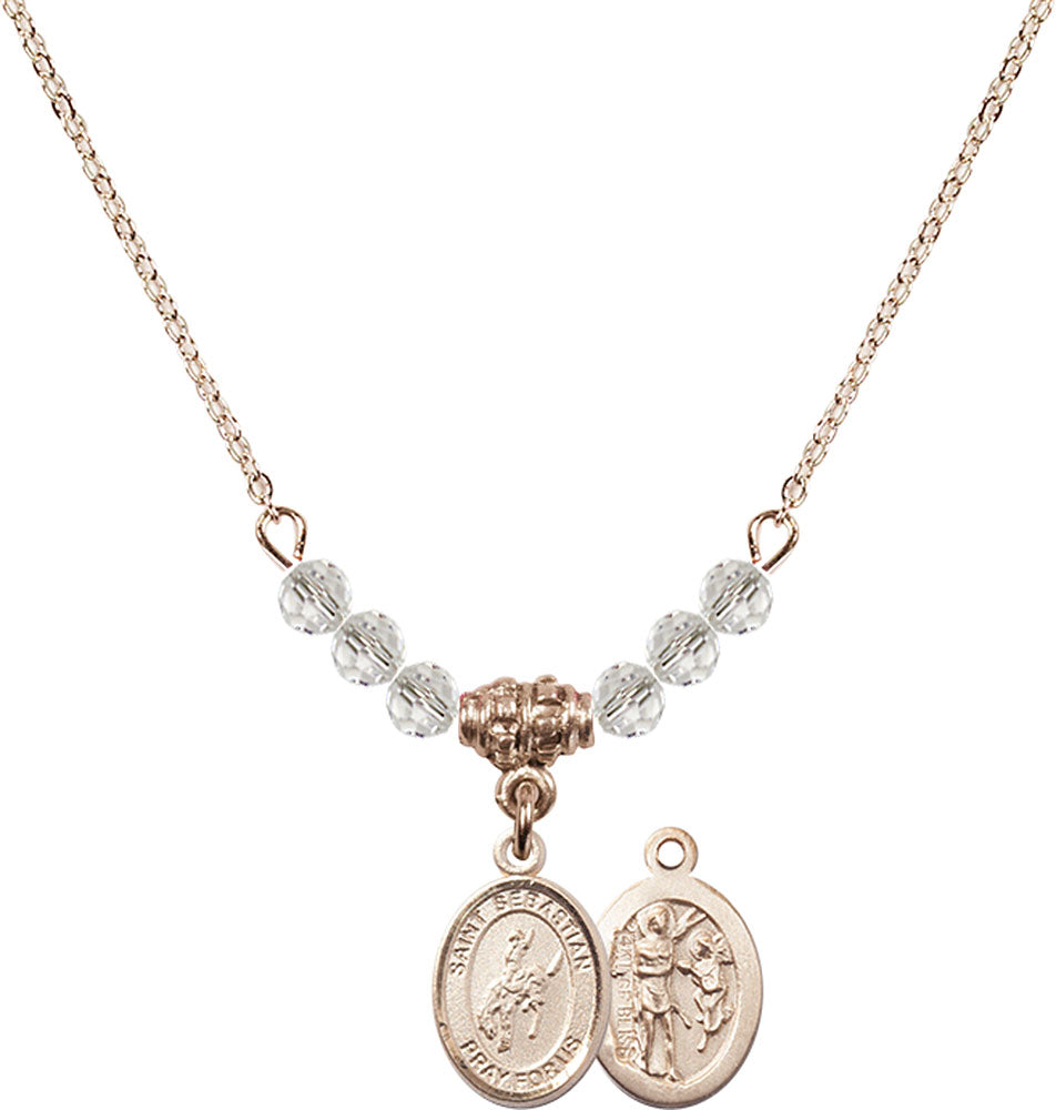 14kt Gold Filled Saint Sebastian / Rodeo Birthstone Necklace with Crystal Beads - 9191