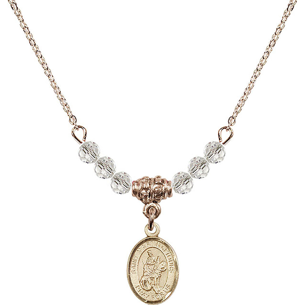 14kt Gold Filled Saint Martin of Tours Birthstone Necklace with Crystal Beads - 9200