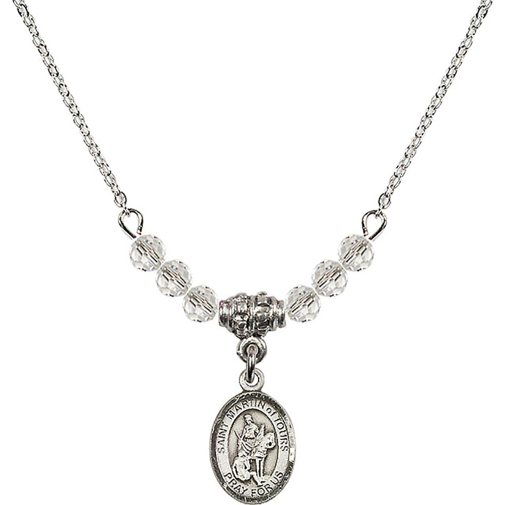 Sterling Silver Saint Martin of Tours Birthstone Necklace with Crystal Beads - 9200