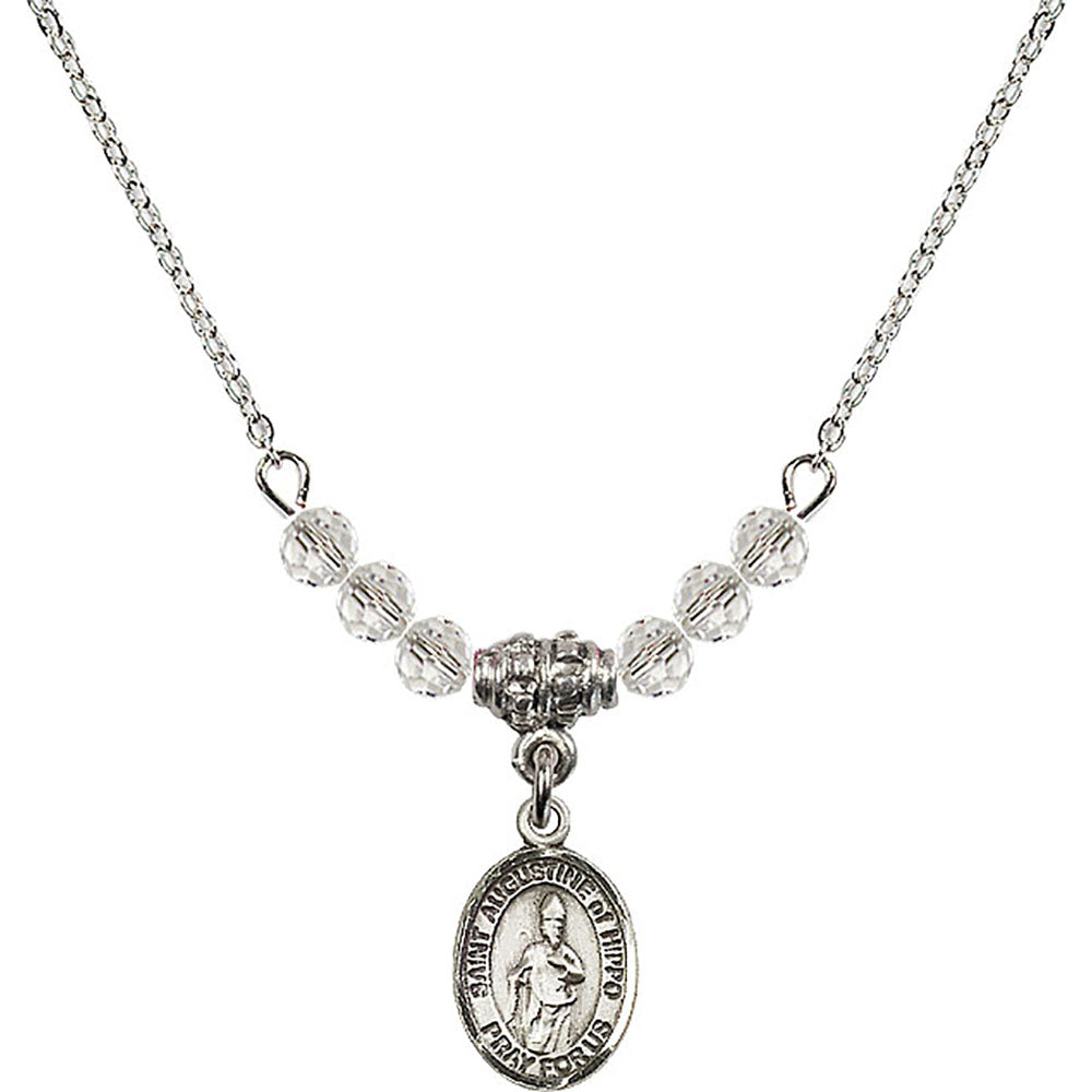 Sterling Silver Saint Augustine of Hippo Birthstone Necklace with Crystal Beads - 9202