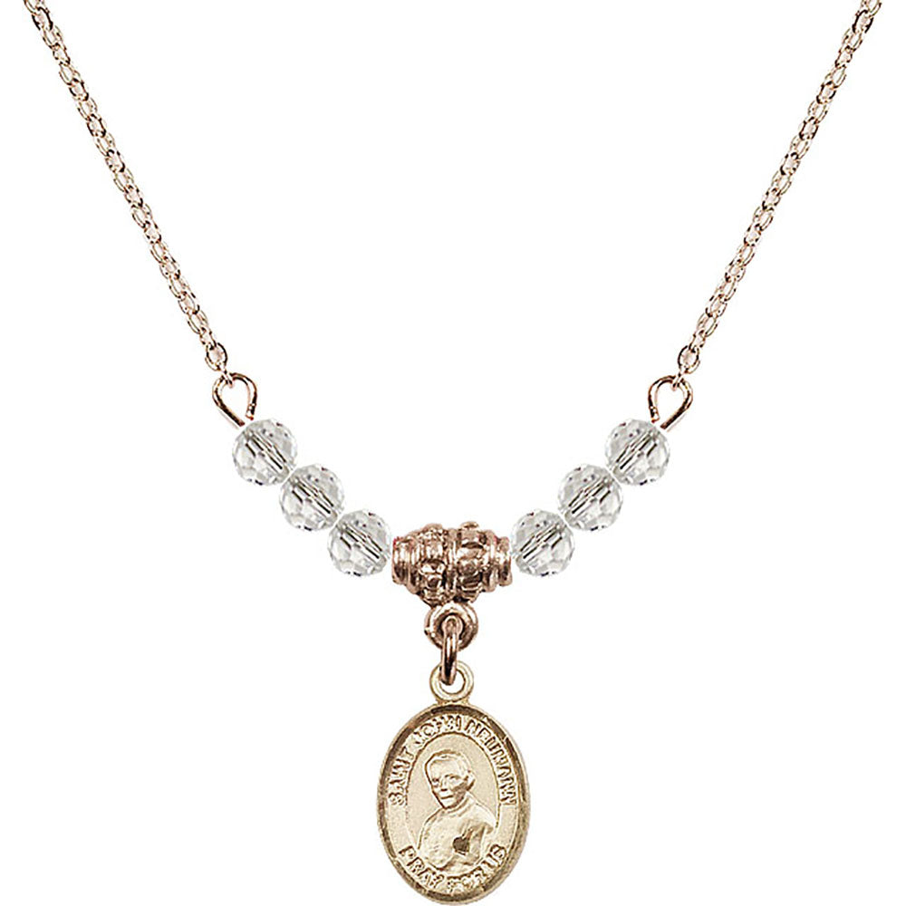 14kt Gold Filled Saint John Neumann Birthstone Necklace with Crystal Beads - 9204