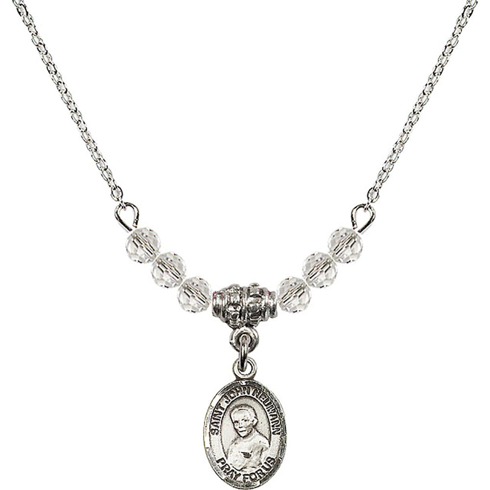 Sterling Silver Saint John Neumann Birthstone Necklace with Crystal Beads - 9204